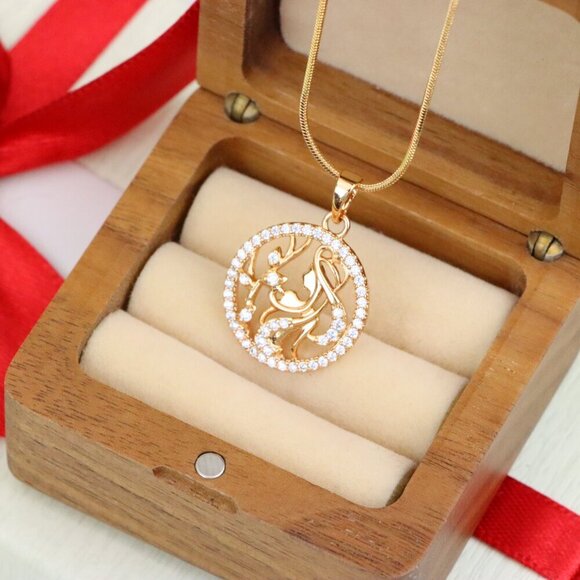 "Elegant Rose Gold Round Pendant with Floral and Woman Silhouette, XPPT1516 - Picture 3 of 12